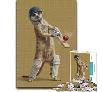 Wooden Jigsaw Puzzle Featuring Meerkat Playing Cricket, 1000 PCS