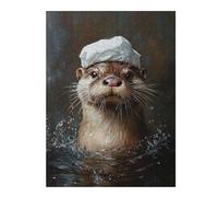 Wooden Jigsaw Puzzle Featuring Otter in Sailor Hat Painting-1, 500 PCS