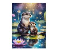 Wooden Jigsaw Puzzle Featuring Otters in A Magical Pond, 500 PCS