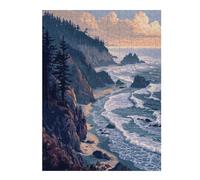 Wooden Jigsaw Puzzle Featuring Pacific Cliffs Pixel Art, 500 PCS