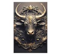 Wooden Jigsaw Puzzle Featuring Shiny Golden Bull Art Deco, 1000 PCS