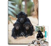Wooden Jigsaw Puzzle Featuring Three Bonobo Babies on Sand, 500 PCS