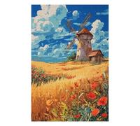 Wooden Jigsaw Puzzle Featuring Windmill in Golden Field, 1000 PCS