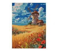 Wooden Jigsaw Puzzle Featuring Windmill in Golden Field, 500 PCS