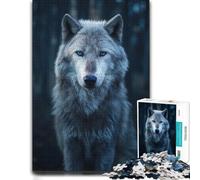 Wooden Jigsaw Puzzle Featuring Wolf with Striking Blue Eyes, 1000 PCS