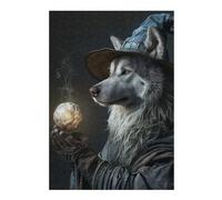 Wooden Jigsaw Puzzle Featuring Wolf Wizard with Magic Orb, 300 PCS