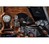 Wooden Jigsaw Puzzle For Adults 1000 Piece, Vintage Gramophone Records Still Life Puzzle Home Decor Gifts 75X50Cm