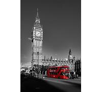 Wooden Jigsaw Puzzle For Adults 1000 Pieces, Red Bus Big Ben London Black And White City Photo Adults Kids Puzzles Toy Games 75X50Cm