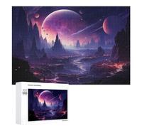 Wooden Jigsaw Puzzle for Adults, Alien Violet Blue Planet, 1000 PCS