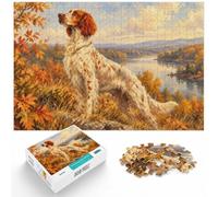 Wooden Jigsaw Puzzle for Adults, English Setter Autumn River, 300 Pieces | Festive puzzle present with solo or shared puzzle time over several sessions.