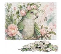 Wooden Jigsaw Puzzle for Adults, Flora Monk Parakeet Art, 1000 Pieces | Puzzle for Adults - structured assembly from border to image details alone or together.