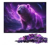 Wooden Jigsaw Puzzle for Adults, Glowing Neon Purple Polar Bear, 300 Pieces | Border-first building - a clear build method at home.
