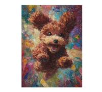 Wooden Jigsaw Puzzle for Adults, Happy Poodle Painting, 500 PCS