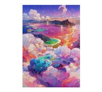 Wooden Jigsaw Puzzle for Adults, Island Paradise Beyond The Clouds, 300 PCS
