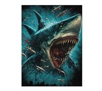 Wooden Jigsaw Puzzle for Adults, Jaws The Megalodon Strikes Back, 500 PCS