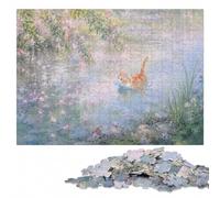Wooden Jigsaw Puzzle for Adults, Monet Water Lily Pond Cat, 500 Pieces | Piece-by-piece progress: steady puzzle progress during indoor leisure.