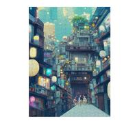 Wooden Jigsaw Puzzle for Adults, Neon Cityscape Urban Lights, 500 PCS