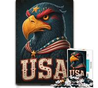 Wooden Jigsaw Puzzle for Adults, Patriotic Eagle with USA Text, 500 PCS