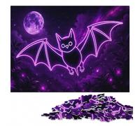 Wooden Jigsaw Puzzle for Adults, Purple Neon Bat, 1000 Pieces | For puzzle fans: Adult Puzzle: border-first or section-first building options on quiet evenings.