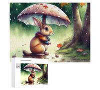 Wooden Jigsaw Puzzle for Adults, Rainy Day Bunny Adventure, 500 PCS