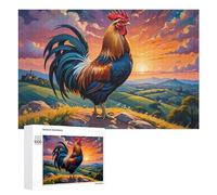 Wooden Jigsaw Puzzle for Adults, Rooster on Hilltop at Sunset, 1000 PCS