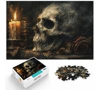 Wooden Jigsaw Puzzle for Adults, Skull Candle Dried Rose, 1000 Pieces | Jigsaw Puzzle for Adults - defined colour areas for easier piece sorting at home.