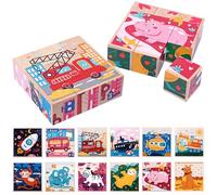 Wooden Jigsaw Puzzle for Toddlers, 6 in 1 Animal Transportation 3D Cube Block Toys, Montessori Educational Games for Kids Boys Girls 3 4 5 Years Old