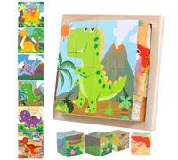 Wooden Jigsaw Puzzle for Toddlers, 6 in 1 Dinosaurs Animal Puzzle Wooden Jigsaw Puzzles for Boys and Girls Shape Blocks Chunky Puzzles Toys for Age 1 2 3 4 Years Preschool Learning Educational Toys