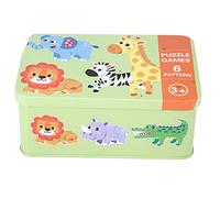 Wooden Jigsaw Puzzle Toy Early Educational Learning Toys For Children With Iron Box Cartoon Modeling Cute And Interesting Promote Cognitive Development Safe And Durable For Kids (Wild)