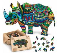 Wooden Jigsaw Puzzle XL 259 Piece (38x22cm) - Rhino Wooden Jigsaw for Adults Presented in Wooden Gift Box by The Puzzled Tree