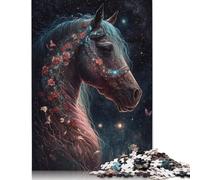 Wooden Jigsaw Puzzles 1000 Pieces Galaxy Horse And Flower Puzzle Family Game Jigsaws Best Gift for Adults And 1000pcs (75x50cm)