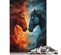 Wooden Jigsaw Puzzles 1000 Pieces Two Fire Horses Wood Puzzles Educational Puzzles Toys for Boys And Girls Christmas And Birthday Gifts 1000pcs (75x50cm)