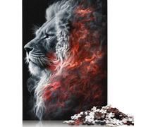 Wooden Jigsaw Puzzles 500 Pieces White Lion in Red Smoke Puzzle Family Game Jigsaws Best Gift for Adults And 500pcs (52x38cm)