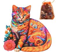 Wooden Jigsaw Puzzles - Curly Cat Wooden Jigsaw Puzzles, Unique Animal Shape Puzzle for Kids 12+ and Adults, Perfect for Home Decor and Gifts (33x43CM, 210PCS)