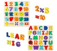 Wooden Jigsaw Puzzles for 3 4 5 Year Old, Kids Numbers & ABC Alphabet Learning Toys - Wooden Puzzles Toys Early Education Toys for Girls Boys Gifts(Uppercase Letter)