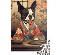 Wooden Jigsaw Puzzles for Adults 1000 Piece Boston Terrier Jigsaw Puzzles for Adults Challenging Game Brain Teasers 1000pcs (75x50cm)