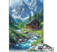 Wooden Jigsaw Puzzles for Adults, A Town Under The Snowy Mountains Puzzles for Adults, Teenagers Puzzle Family Challenging Games 500pcs (52x38cm)