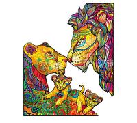 Wooden Jigsaw Puzzles for Adults and Kids, 300 Piece Jigsaw Wood Puzzle -Lion Family, Unique Animal Shaped Puzzle Gift Wall Decoration, 32x40cm