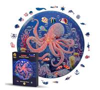 Wooden Jigsaw Puzzles For Adults And Kids - Animal Wooden Puzzles - Round Ocean Puzzle - Birthday Idea (M, Octopus)