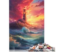 Wooden Jigsaw Puzzles for Adults, Clouds Sunset Lighthouse Puzzles for Adults, Teenagers Puzzle Family Challenging Games 500pcs (52x38cm)