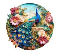 Wooden Jigsaw Puzzles for Adults & Kids - 3d colorful peacock Jigsaw Puzzles 300pcs, Artistic Wall Decor & Birthday Gift Idea for Friends, Home Office Puzzle (34x34cm)