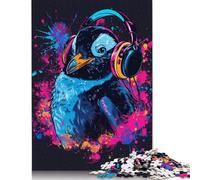 Wooden Jigsaw Puzzles Toy for 500 Pieces Penguin with Headphones Puzzles Boys Girls Jigsaws Learning Games for 18+ Year Olds 500pcs (52x38cm)