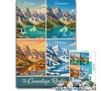 Wooden Jigsaw, Themed Puzzle, Canadian Rockies Four Seasons, 1000 Pieces | A flexible puzzle activity: a clear build method during indoor leisure.