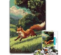 Wooden Jigsaw, Themed Puzzle, Pixel Art Fox Running in Nature, 1000 Pieces | A screen-free tabletop activity: easier piece organisation at home.