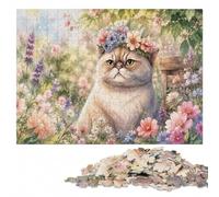 Wooden Jigsaw, Wood Puzzle, Exotic Shorthair Plant Cat, 1000 Pieces | A hands-on home pastime - steady puzzle progress in spare time.