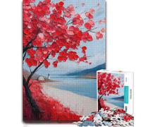 Wooden Jigsaw, Wood Puzzle, Red Tree by The Sea, 1000 Pieces | For home use: Jigsaw Puzzle - present for puzzle enthusiasts with indoor weekend activity.