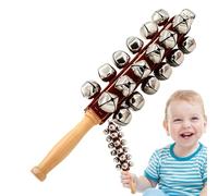 Wooden Jingle Bell Rattle - Handshake Instrument for Kids | Teaching Aid Early Learning Children, Musical Sensory Toy that Promotes Rhythm Awareness and Eye-Hand Coordination Preschool Kla