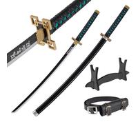 Wooden Katana Sword 30 inch / 77 cm with Belt Holder and Stand - Deamon Slayer Short Samurai Sword for Anime Cosplay - Bamboo Wakizashi Replica Swords - Decorative Collectables (No Sharp Edges)