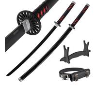 Wooden Katana Sword 30 inch / 77 cm with Belt Holder and Stand - Deamon Slayer Short Samurai Sword for Anime Cosplay - Bamboo Wakizashi Replica Swords - Decorative Collectables (No Sharp Edges)