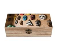 Wooden Keepsake Box with Hinged Lock - Rain Spirit Mask Handmade Jewelry Storage Chest, Vintage Decorative Organizer Box for Home Office, (7.9x3.9x2.3 Inch)